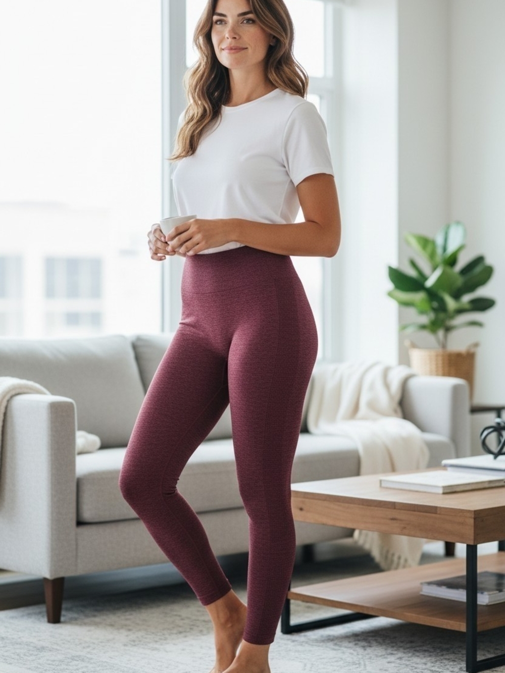 PINK Victoria's Secret High-Waist Ribbed Leggings - Wine